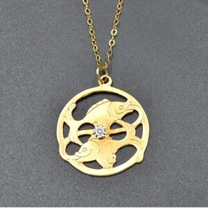 Vintage Pisces Gold & Diamond Necklace pendant 1970s